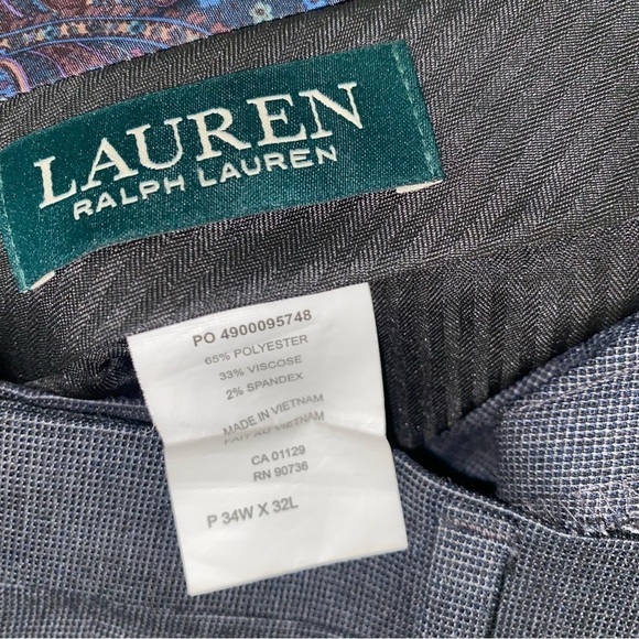 Lauren Ralph Lauren Classic Fit UltraFlex Stretch Flat Front Suit Pants 34 X 32 - Picture 8 of 8